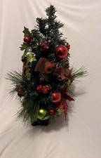 Artificial Christmas Tree Red & Green Poinsettia Bauble Decorated Floral Urn 24”