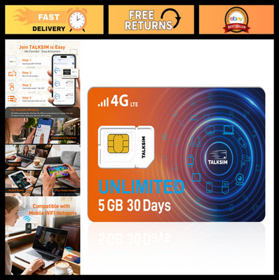 Unlimited Data SIM Card 5GB for 30 Days - 5G/4G LTE, No Contract, Compatible wit