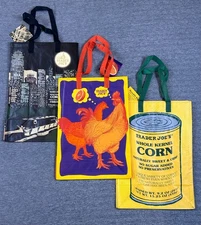 NWT TRADER JOE'S REUSABLE TOTE BAG SET Of 3-NOCTURNE, ORANGE CHICKEN & CORN NEW!