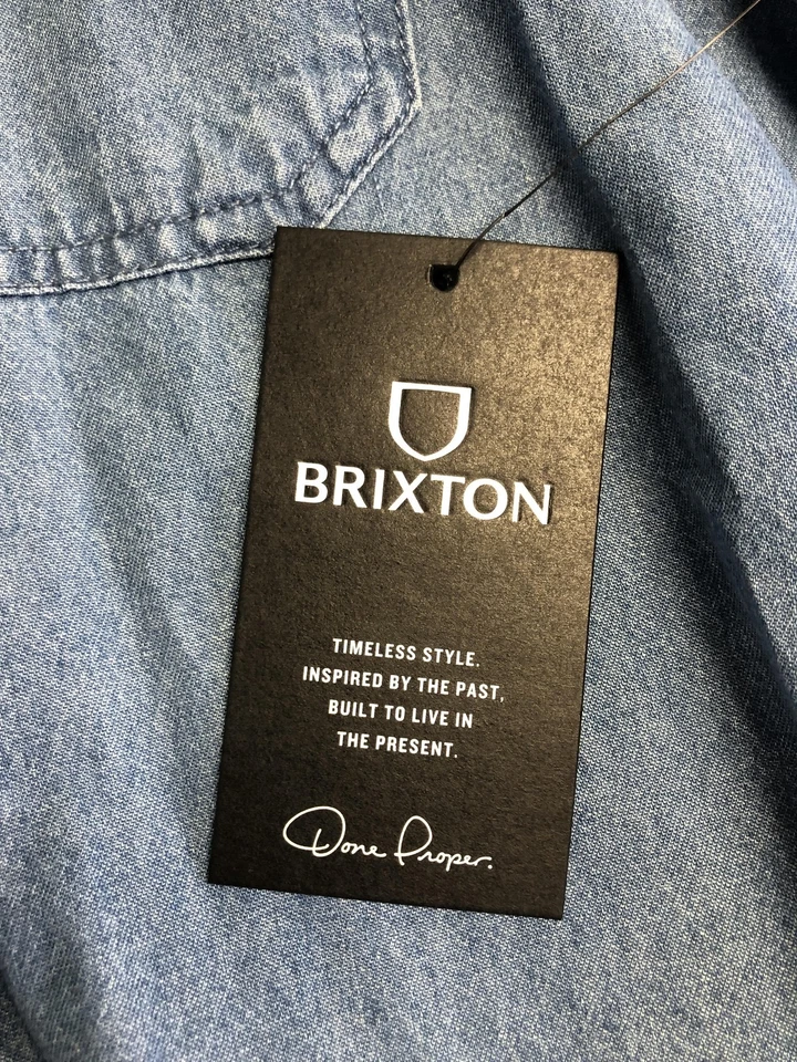 Brixton Shirt Mens Medium Blue Builders Olson Chambray Denim Button Up Relaxed - Image 3 of 4