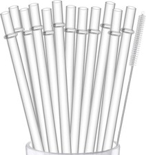 12 Pack 13 Inch Hard Plastic Clear Straws Reusable Drinking Tumbler Straws