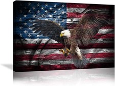 Retro American Flag Bald Eagle USA Military Wall Art 24L" x 16W" Artwork-08