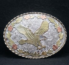 WD13155 FANTASTIC VINTAGE 1970s  EAGLE  FLORAL ARTWORK FASHION BELT BUCKLE
