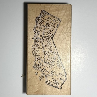 B&J s Art Stamps Large California Map Detailed Wood Judy Duke Cities Mountains