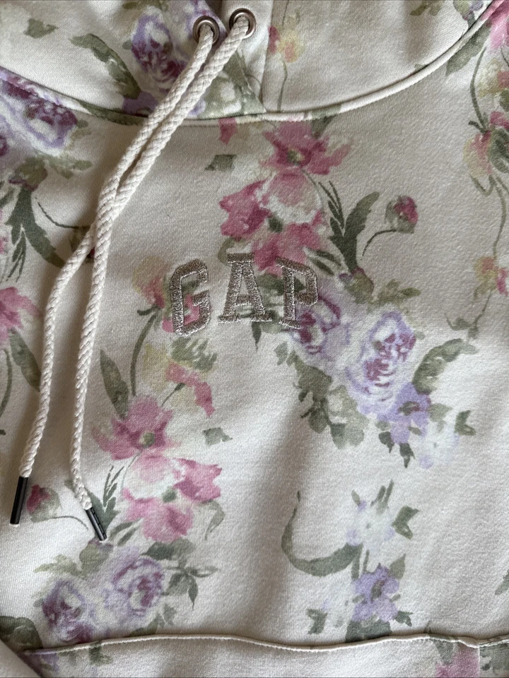Gap LoveShackFancy Sudadera con Capucha Crema Floral Pullover Sudadera Talla XL Foto 3 de 4