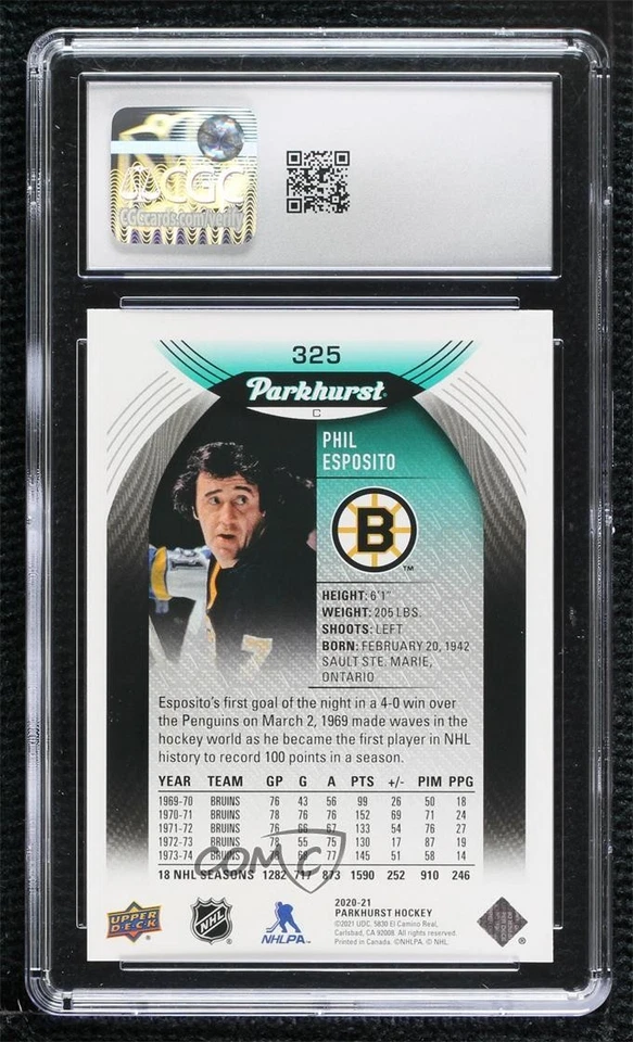 2020-21 Upper Deck Parkhurst Legends Gold Foil Phil Esposito #325 CGC 9 Mint HOF - Image 2 of 2