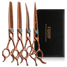 7'' Dog Grooming Scissors Set 4PCS Curved Thinning Straight Chunkers Shears K...