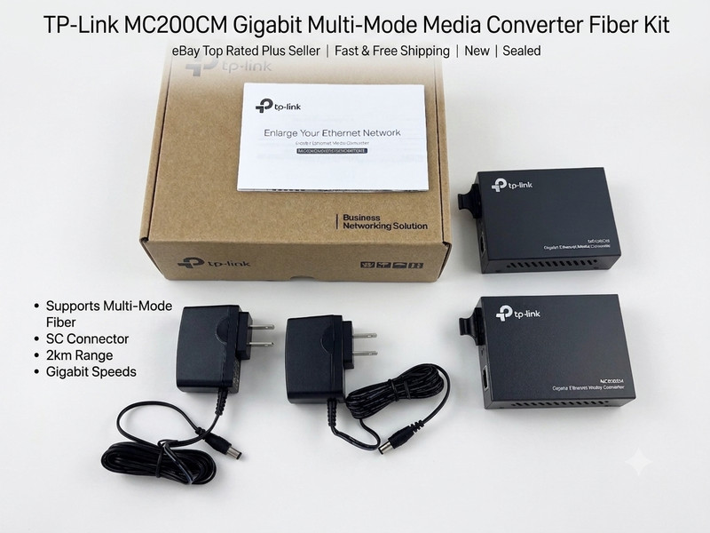 TP-Link MC200CM Gigabit Multi-Mode Media Converter RJ45 to SC Fiber Kit