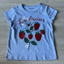 Crewcuts Kids Strawberry Tee Small 6-7 Years With Embellishments Blue FLAW
