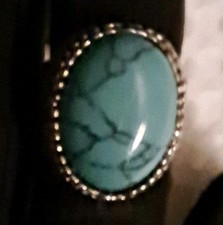 Oval Synthetic Turquoise Ring Bezel Set Silve...