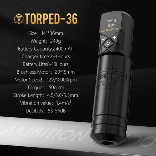 Ambition Torped 36mm Rotary Tattoo Pen Machine Kit, 5.5mm Stroke Brushless Mo... image 4