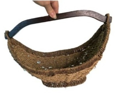 Vintage Basket Gondola Boat Shaped Natural Woven Fiber Wood Handle Rustic MCM