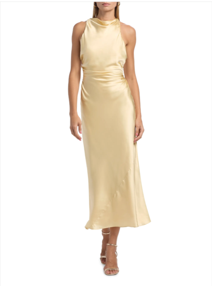 Reformation Dress Womens 8 Blonde Butter Yellow Silk Casette Midi NWT
