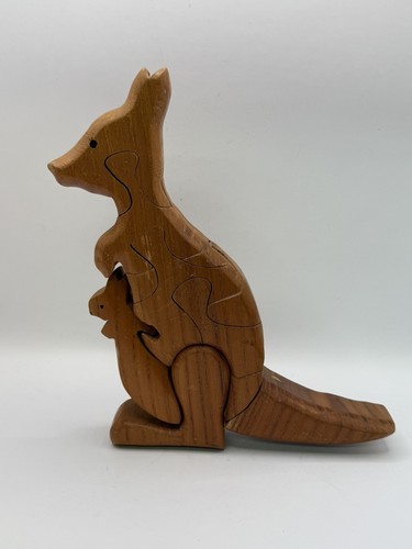 Vintage Wooden Kangaroo & Joey Handmade Free Standing Puzzle Fun Or Decor - Picture 3 of 8