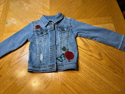 Limited Too Girl’s 4T Washed Blue Denim Appliquéd Roses Butterfly Jacket - Picture 2 of 9