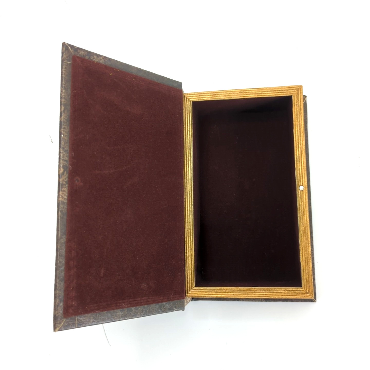 Faux Book Storage Box Secret Leather Filigree Pattern Magnetic Close Lined Used