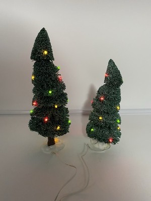 Dept 56 Twisty Glitter Pines Set of 2 #53172 With Adapter Tested Working