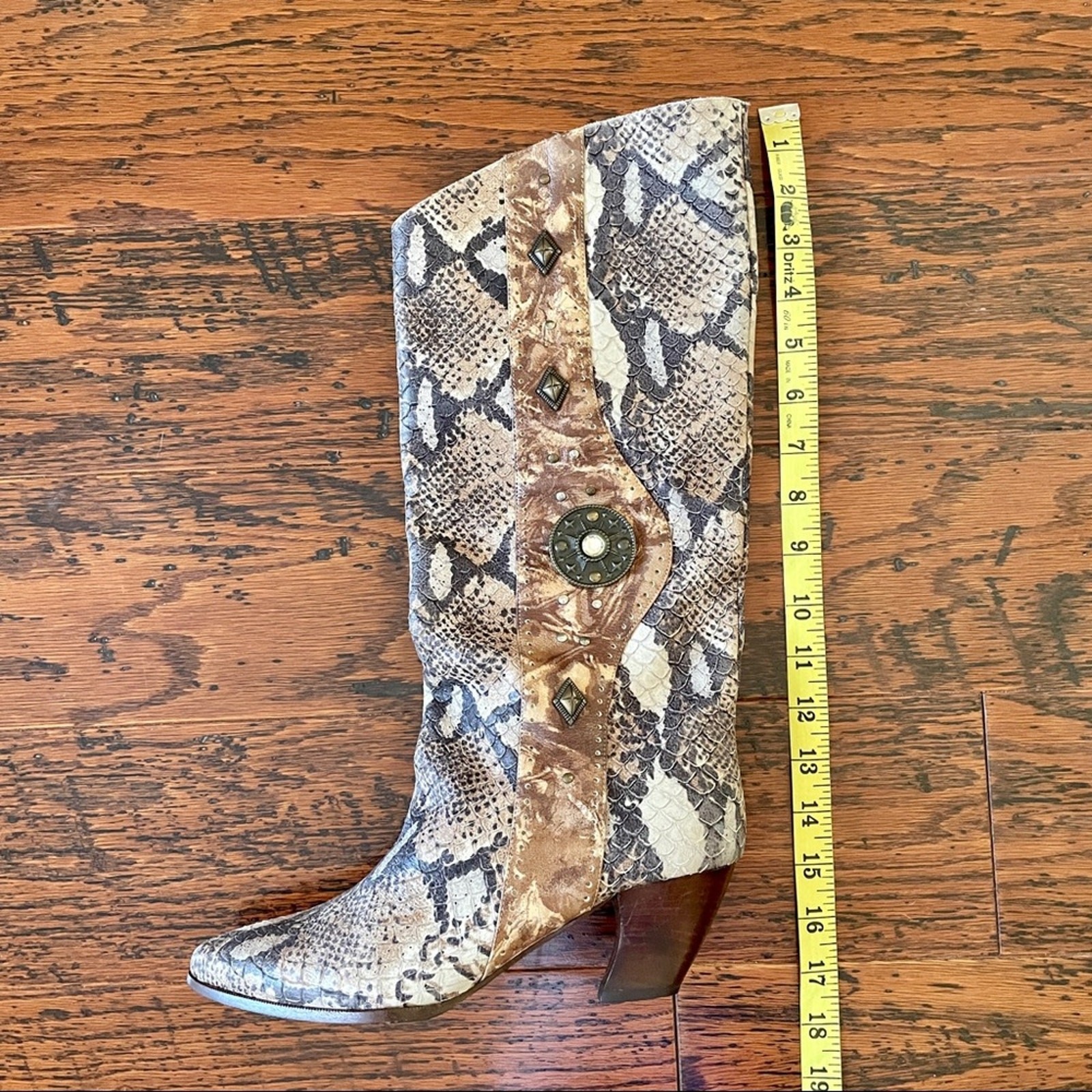 Peter Fox Python Embossed Slouchy Western Boots w… - image 15