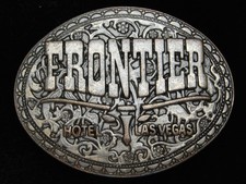 PK13150 VINTAGE 1970s  FRONTIER HOTEL LAS VEGAS  GAMBLING BRASSTONE BUCKLE