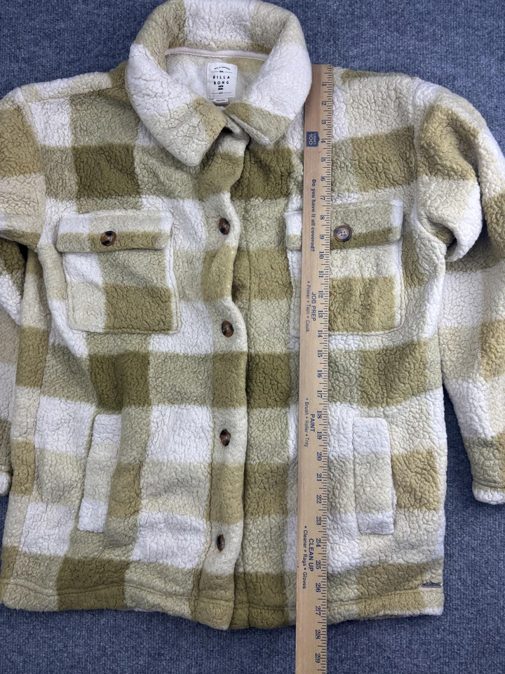 Billabong Jacket Women's Extra Large Tan White Plaid Sherpa Fleece Shacket - Image 3 of 4