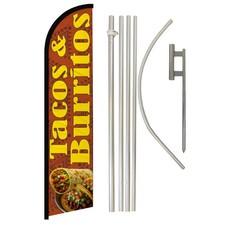 Tacos Burritos Orange Windless Full Curve Advertising Banner Flag Pole Kit
