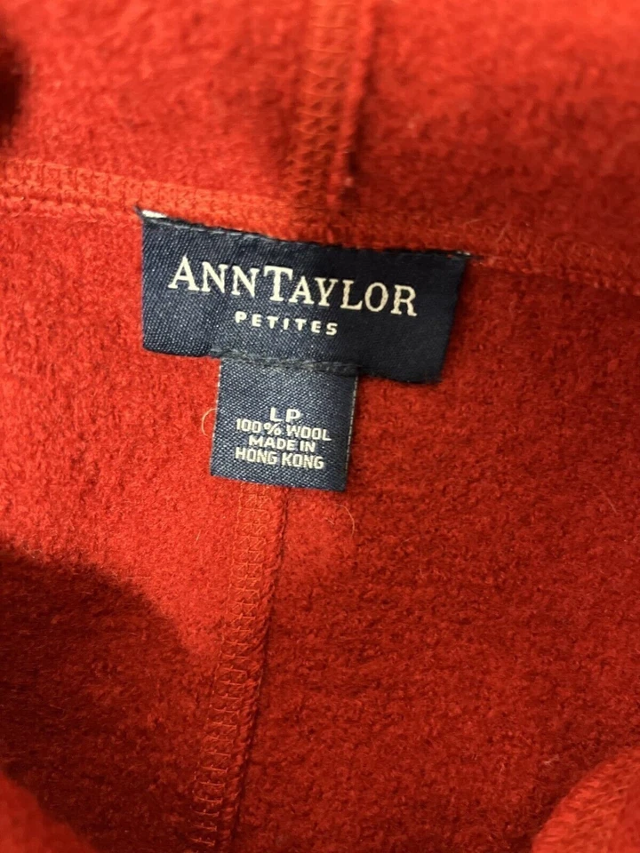 Ann Taylor Wool Blazer Jacket Women's Size Large Red Hood FrontButton LongSleeve - Image 3 of 4