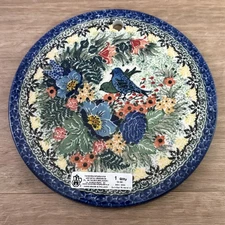 Polish Pottery Cheese / Cutting Board 7.25" Unikat 4090 T. Liana Blue Floral