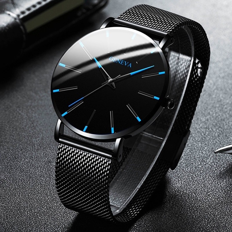 Minimalist Men's Fashion Ultra Thin Watches Simple Men Business Stainless Steel