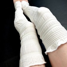 Bandage Striped Leg Warmers Cream White Mummy Costume Over Knee Socks Footless