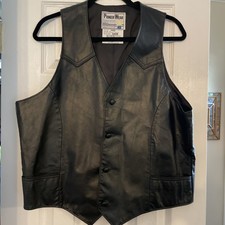 Vintage Pioneer Wear Leather Vest Mens 42 Black Western Cowboy Frontier