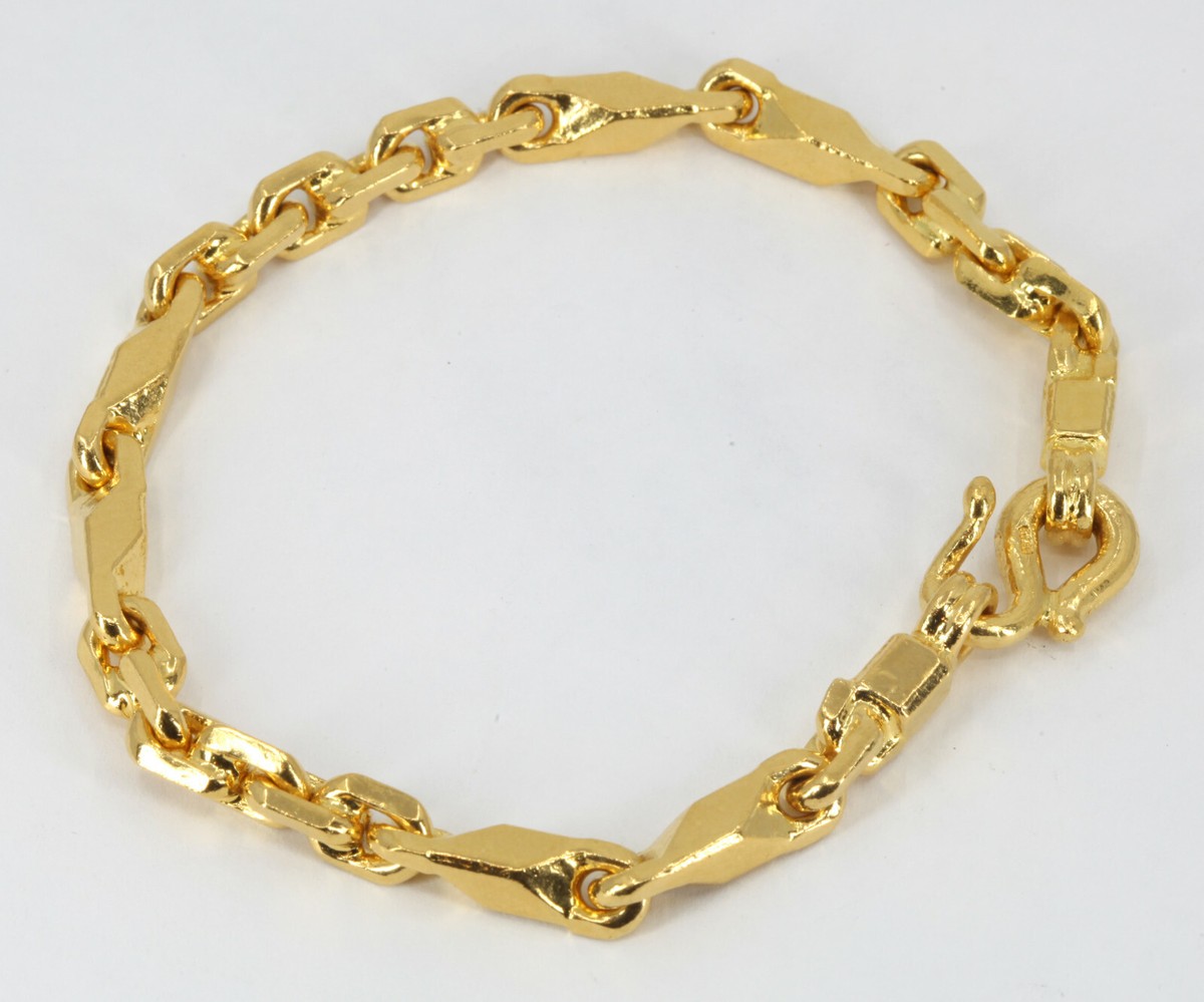 24K Solid Yellow Gold Block Link Bracelet 8.5