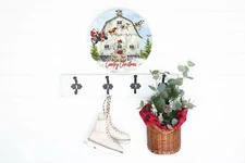 Farm Christmas Santa Tractor 12 inch Wood Sign Door Hanger, Wreath Sign