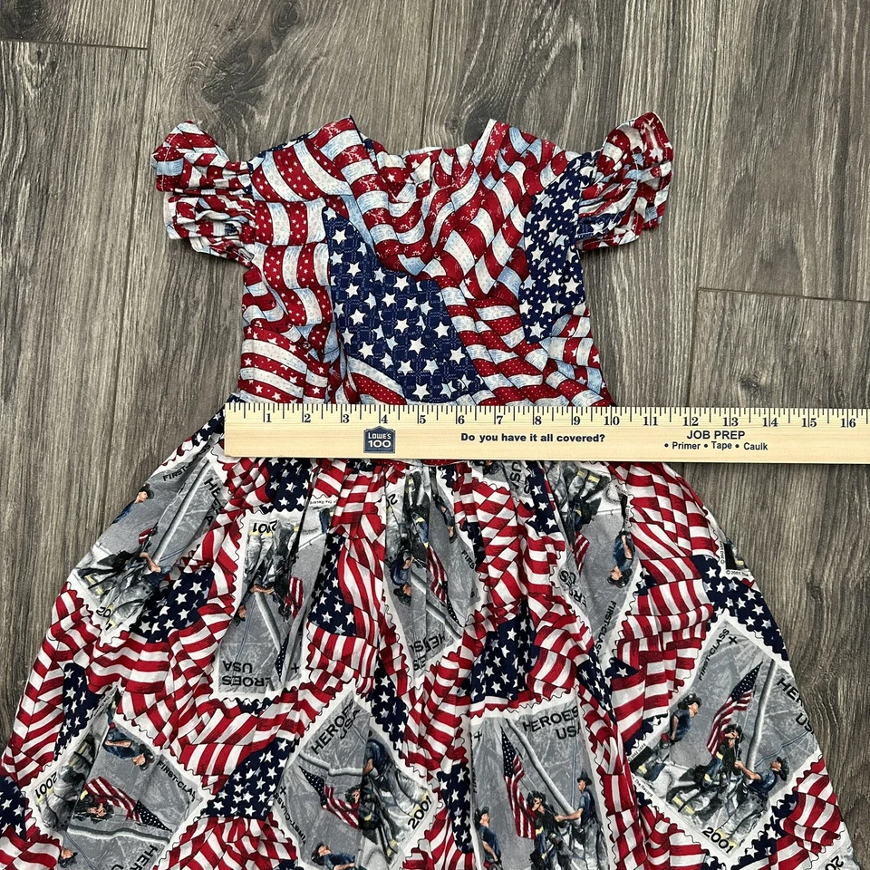 Hecho a mano Vintage Niñas Talla 5/6 Héroes Patrióticos Vestido Bandera 4 de Julio Cinta Corbata Foto 4 de 4