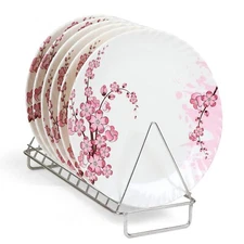 Melamine Beautiful Flower Printed Full Size Round Dinner Plates(Set of 6; 11 In)