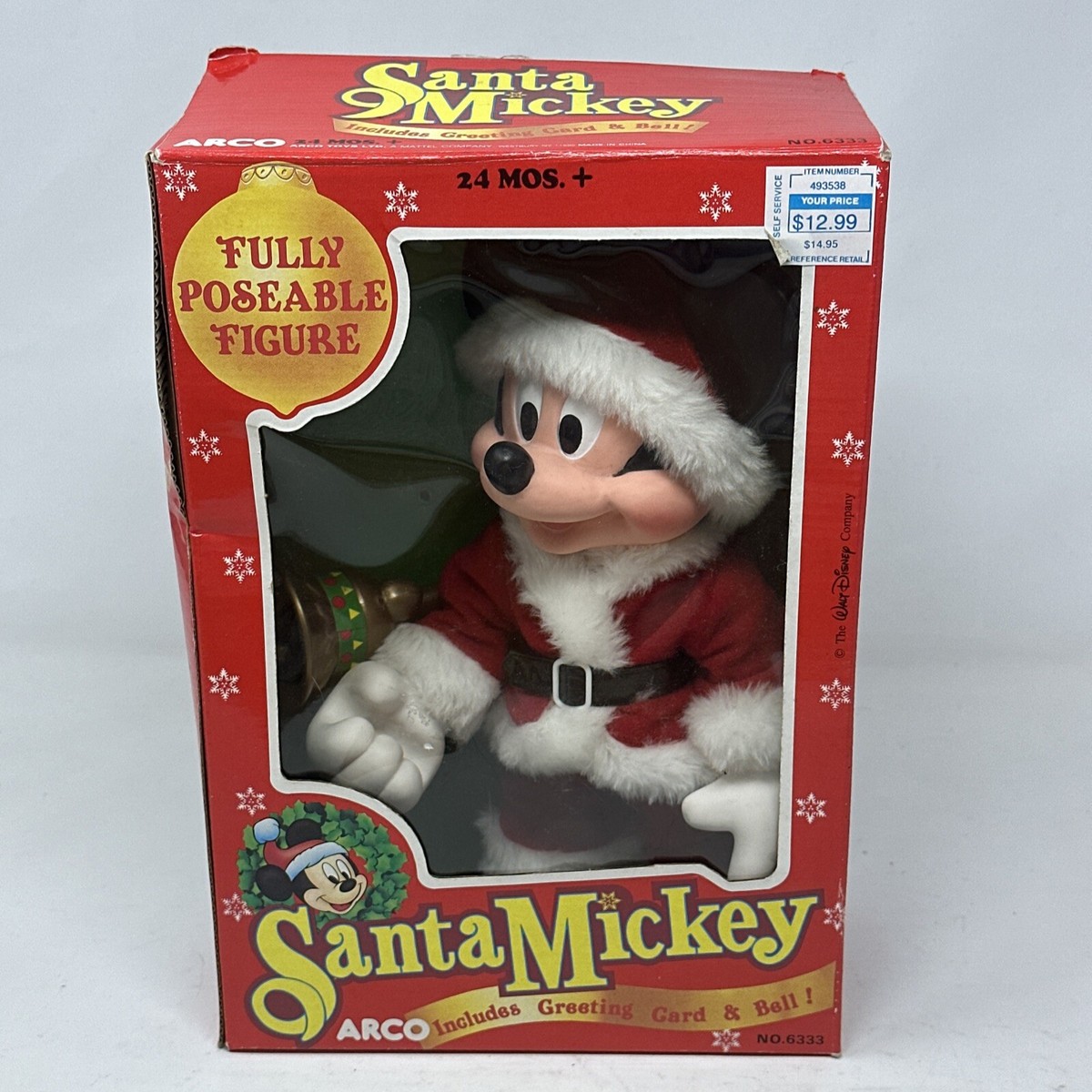 Vintage Disney's Christmas Santa Mickey Fully Poseable #6333 Bell
