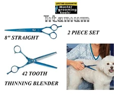 MASTER GROOMING TOOLS TITANIUM 440C STEEL THINNING&STRAIGHT SHEAR SET SCISSORS