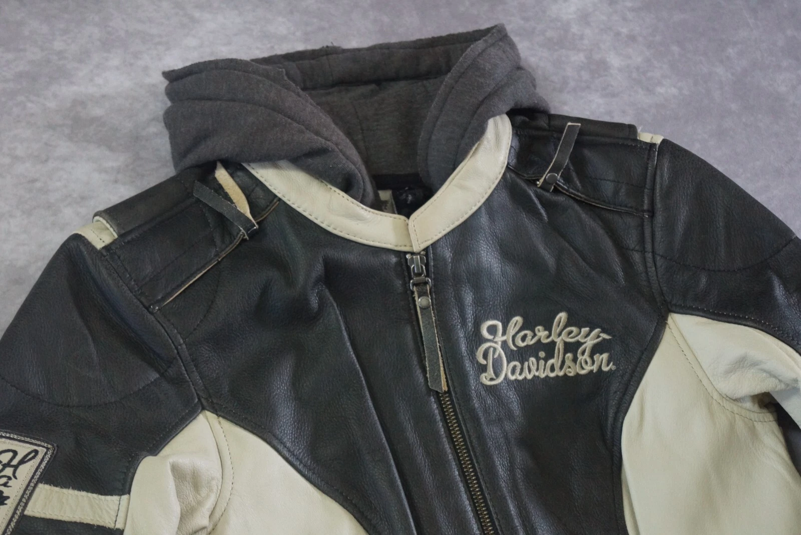 OFF WHITE Felpa con cappuccio Harley Davidson donna Dundee bianca sporca in pelle 3 in 1 S 97177 14VW