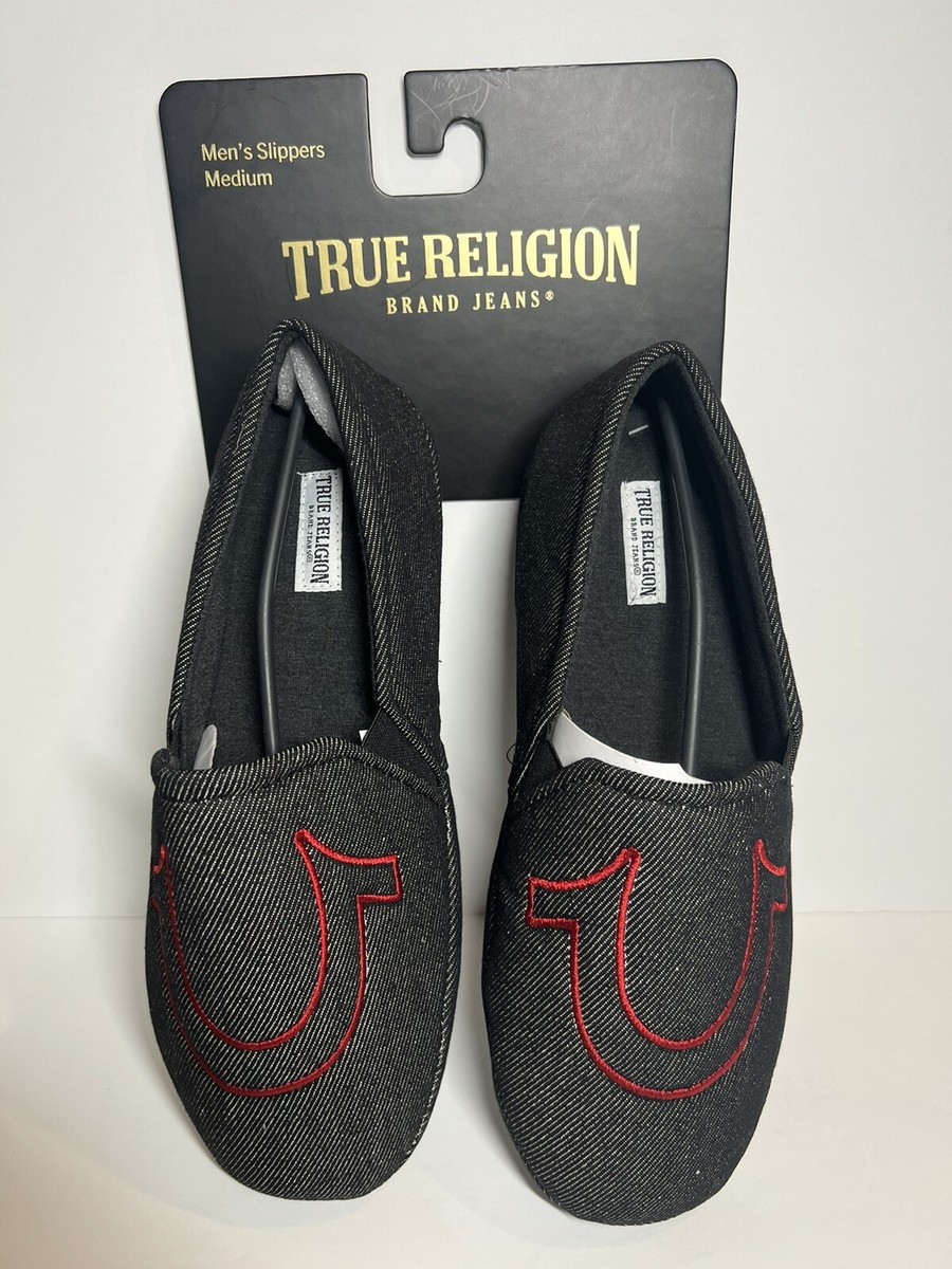 True Religion  Slippers Black Denim Red Logo Men\'s Size XL US 13 Rn 45836 New True Religion Slippers Black Denim Red Logo | Mercari main image 4