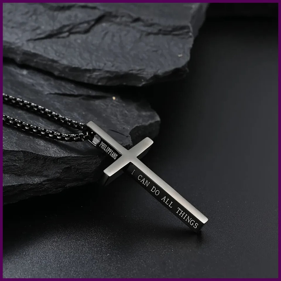 Collar Hombre Acero Inoxidable Hombre Jesús Cruz Collar Hombre Versículo Bíblico Hombre