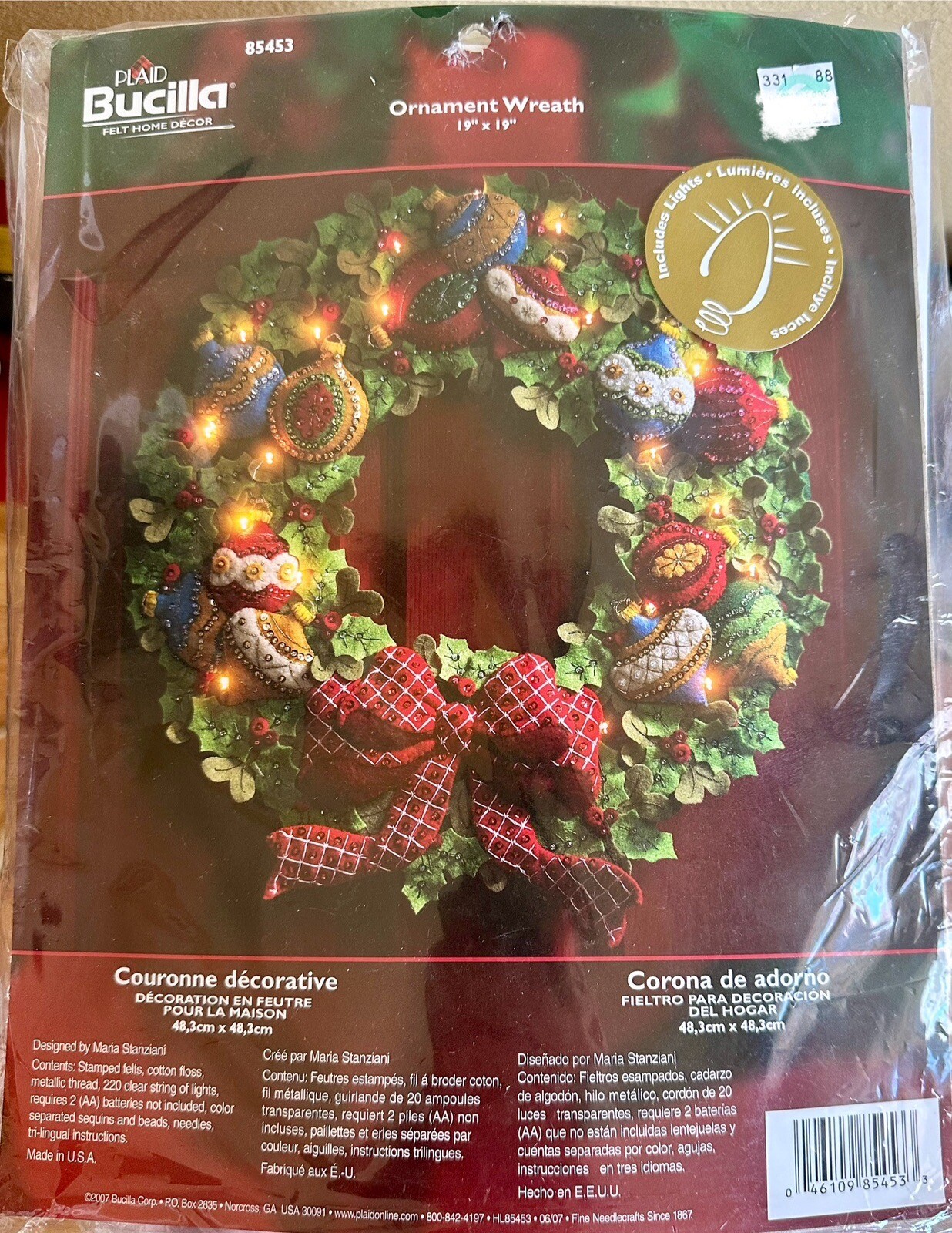 Bucilla ORNAMENT WREATH Lighted Felt Christmas Kit RARE 85453 eBay
