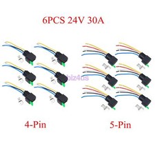 6Pcs 24V 30A 4-Pin 5-Pin SPST Automotive Electrical Fuse Relay Switch Harness US