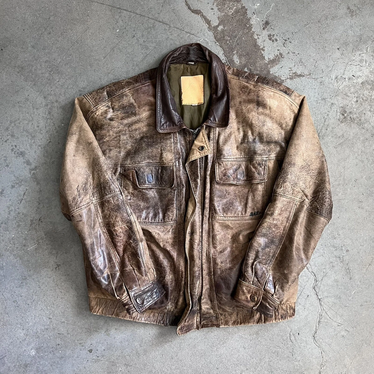 70 80s mens vintage brown leather jacket large with talon zipper