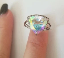 NEW Huge Rainbow Topaz .925 Sterling Ring 2.92CT Trillium Cut Large Size 10 