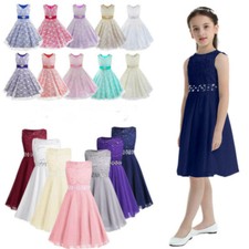 Girls Sequined Lace Chiffon Dress Princess Pageant Wedding Bridesmaid Gown