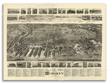 1904 Hoboken New Jersey Vintage Old Panoramic City Map - 18x24