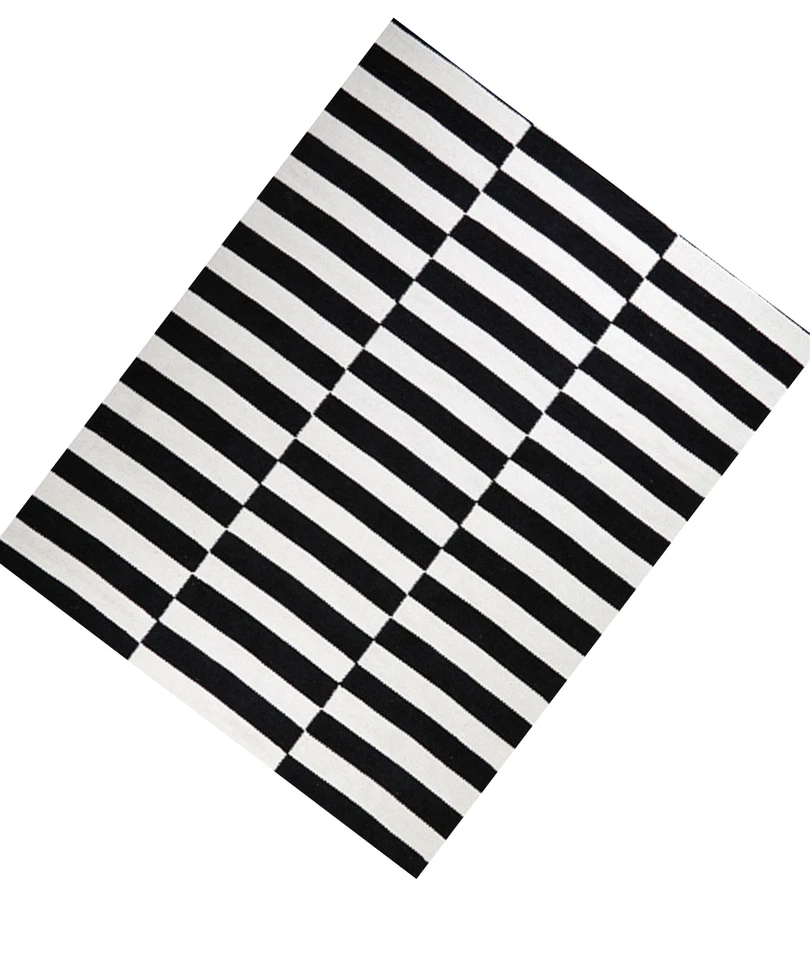 Alfombra de algodón a rayas Modern Living tejido plano Kilim alfombra de algodón negra/blanca corredor Foto 4 de 4