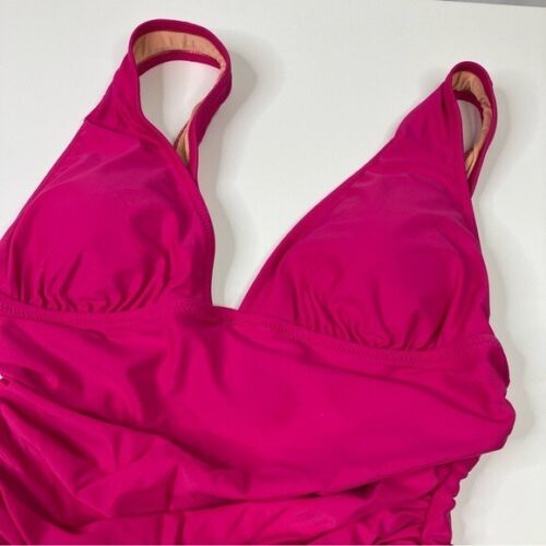 J. Crew Radiant Fuschia Ruched V-Neck One-Piece Swimsuit NWT - Picture 2 of 6