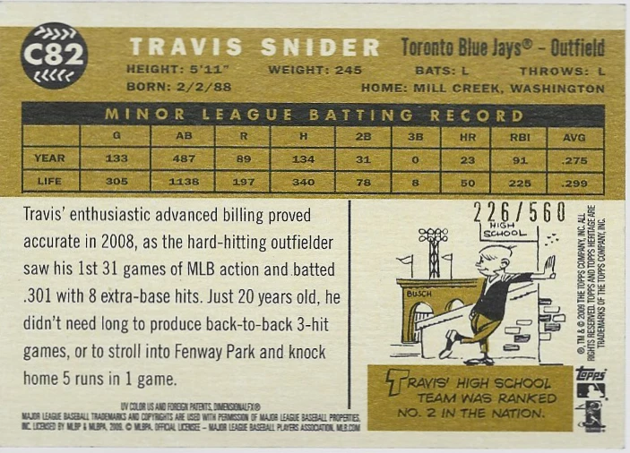 2009 Topps Heritage #C82 Travis Snider Rookie Chrome Refractor /560 Blue Jays - Image 2 of 2