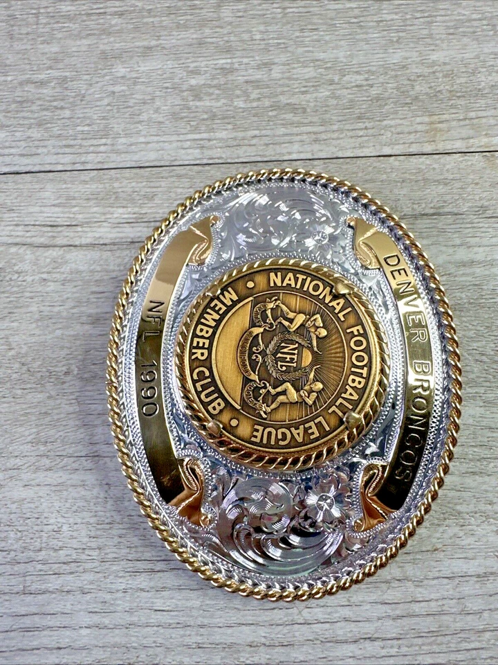 Montana Silversmiths Denver Broncos 1990 hebilla miembro de la liga NFL placa esterlina Foto 4 de 4