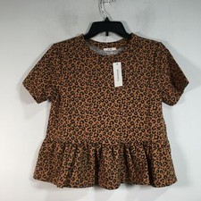 Mi Ami Francesca's Short Sleeve Animal Print Top, Women's Size S - Brown/Black